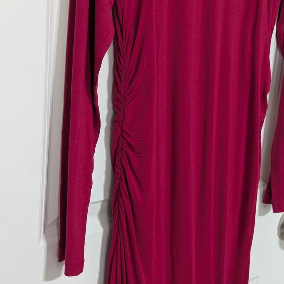 J Peterman Secret Keeper Dress Red Lipstick Long Sleeve Ruched Knit Stretch - Picture 6 of 6